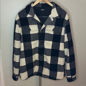 EUC Express Buffalo Plaid Sherpa Lined Shirt Jacket, Black/White, Men’s Size L